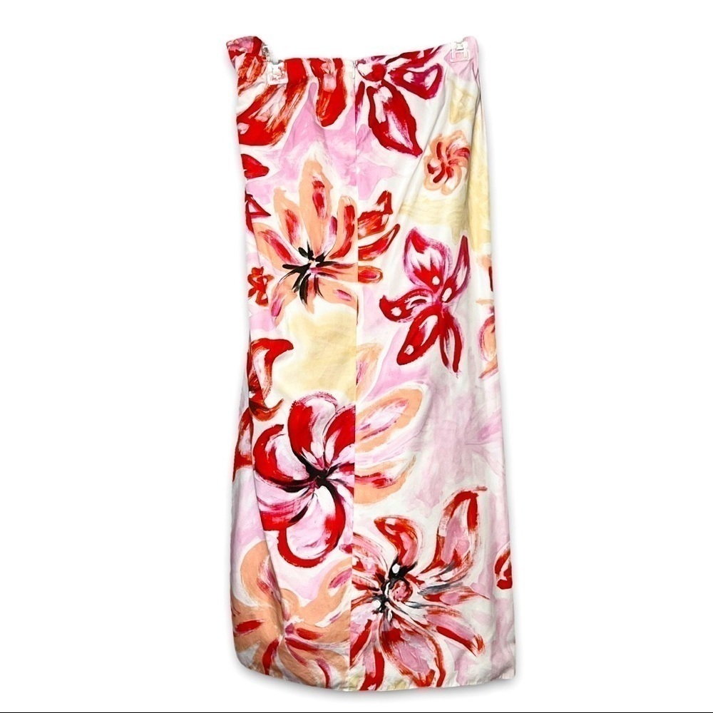 MARNI Pink Floral Poplin Cotton-Silk Blend Tropical Midi Sarong Wrap Skirt Sz 10 - Picture 5 of 10